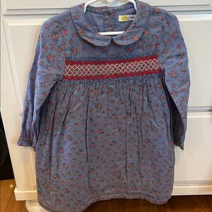 Baby Boden Blue Dress with Pink Floral Pattern